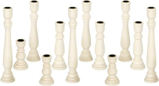 Koyal Wholesale Unfinished Wood Taper Candlestick Holders, 12 Pack Bulk Set, 4 Assorted Sizes, 11... | Amazon (US)