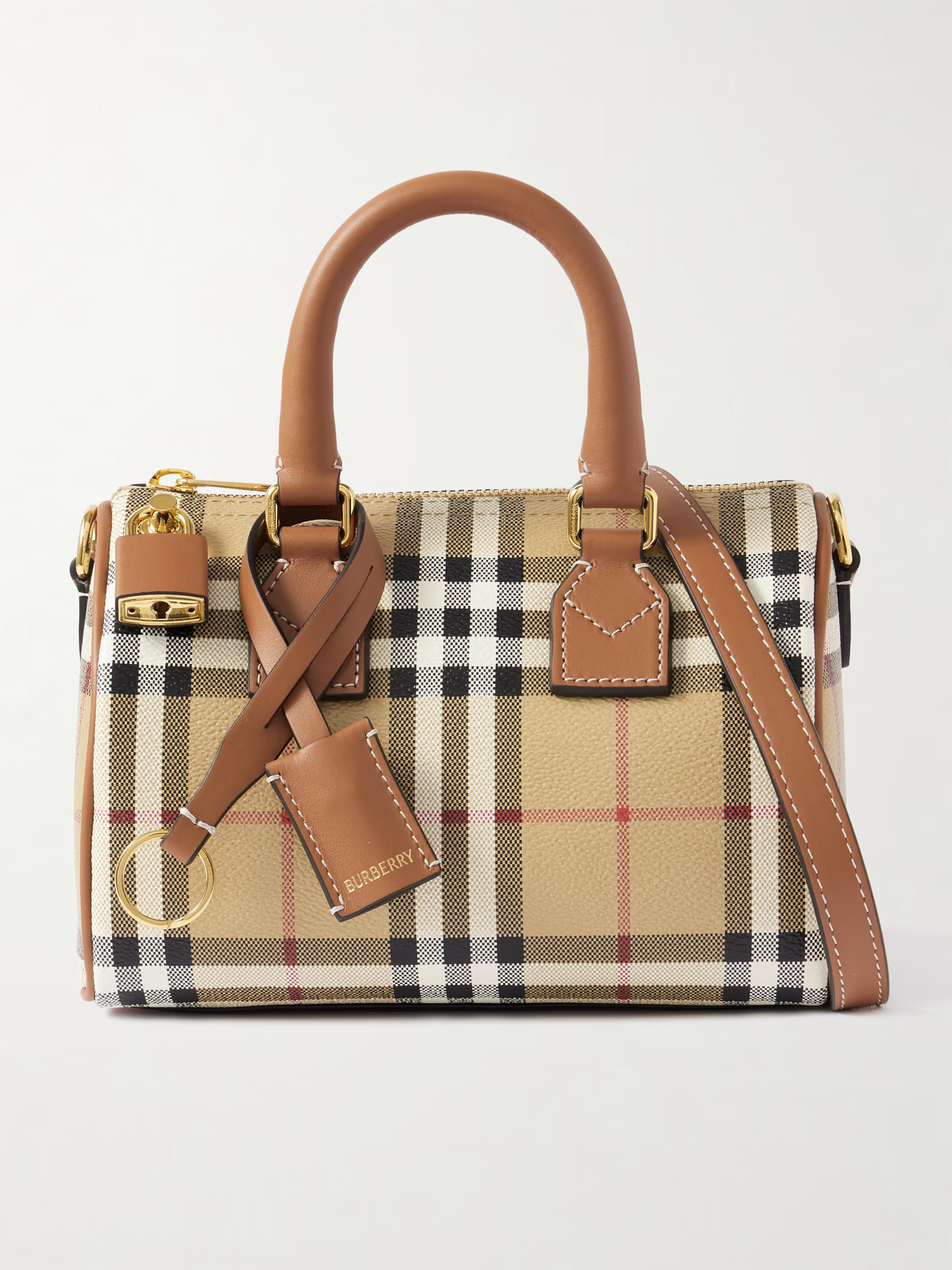 Burberry - Mini Bowling Leather-trimmed Checked Bag - Brown | NET-A-PORTER (US)