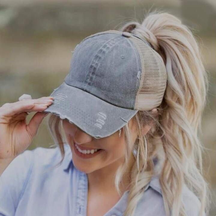 1pc Vintage Distressed Ponytail Hole Baseball Cap, Unisex Summer Sun Hat For Women & Men | SHEIN