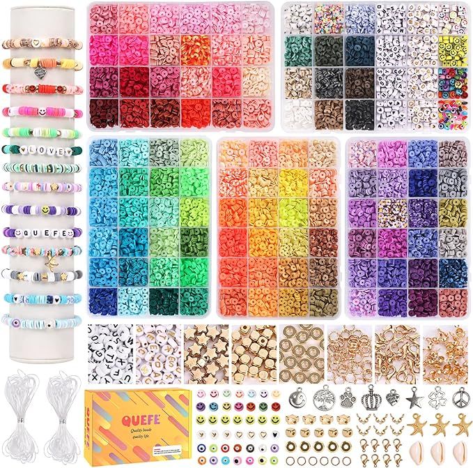 QUEFE 10800pcs Clay Beads for Bracelet Making Kit, 108 Colors Polymer Heishi Beads for Girls 8-12... | Amazon (US)