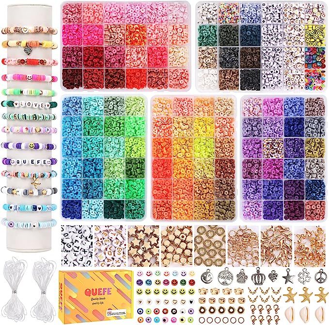 QUEFE 10800pcs Clay Beads for Bracelet Making Kit, 108 Colors Polymer Heishi Beads for Girls 8-12... | Amazon (US)