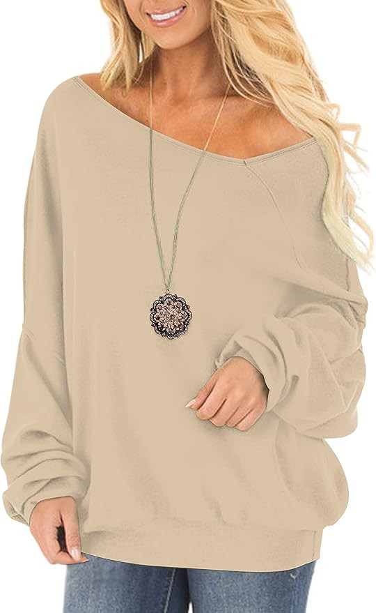 RANPHEE Women's Off One Shoulder Tops Long Sleeve Pullover Slouchy Baggy Sweater | Amazon (CA)