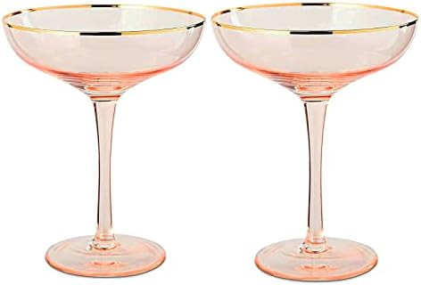 Gorgeous Gilded Pink Rim Coupe - 2 Martini/Cocktail Glasses - Classic and Elegant Pretty Pink Coc... | Amazon (US)