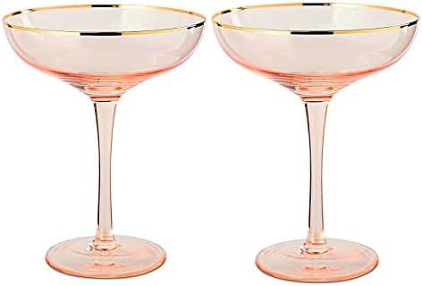 Gorgeous Gilded Pink Rim Coupe - 2 Martini/Cocktail Glasses - Classic and Elegant Pretty Pink Coc... | Amazon (US)