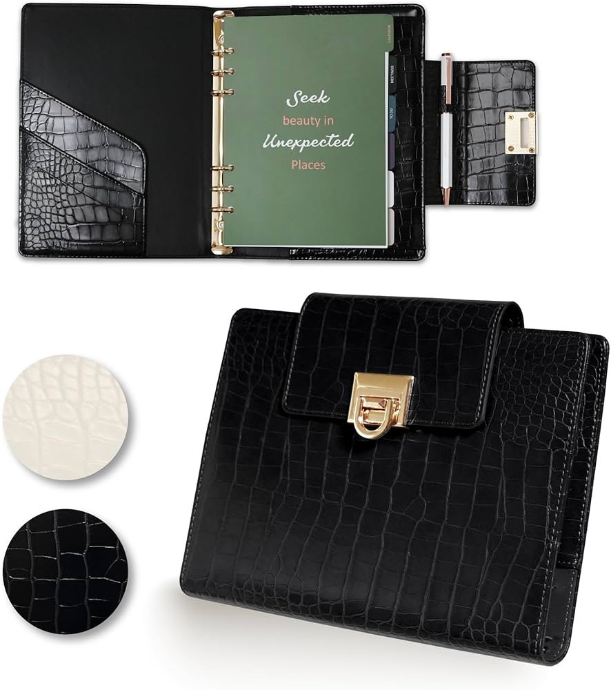 EGOSUNNY® Crocodile-Embossed A5 Refillable Leather Planner – 5.8" x 8.3" Crocodile-Textured Le... | Amazon (US)