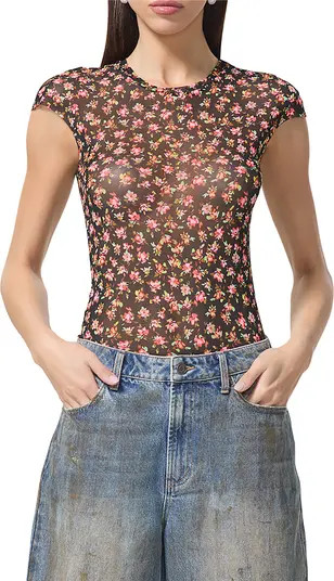 Nina Print Cap Sleeve Mesh Top | Nordstrom