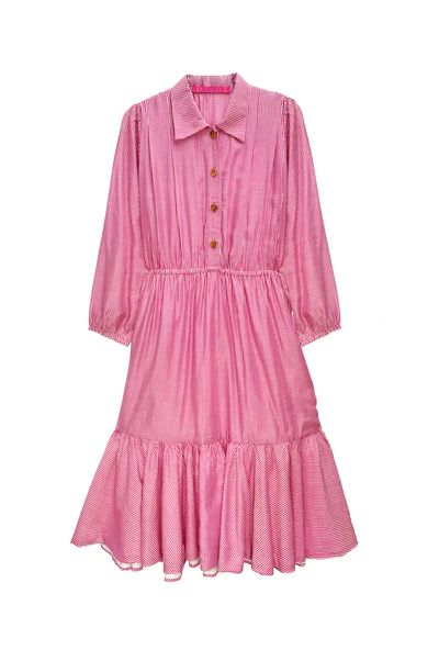 BURU x TSCS Long Sleeve Tiered Knee Length Dress - Pink Pinstripe - PRE-SALE | Shop BURU
