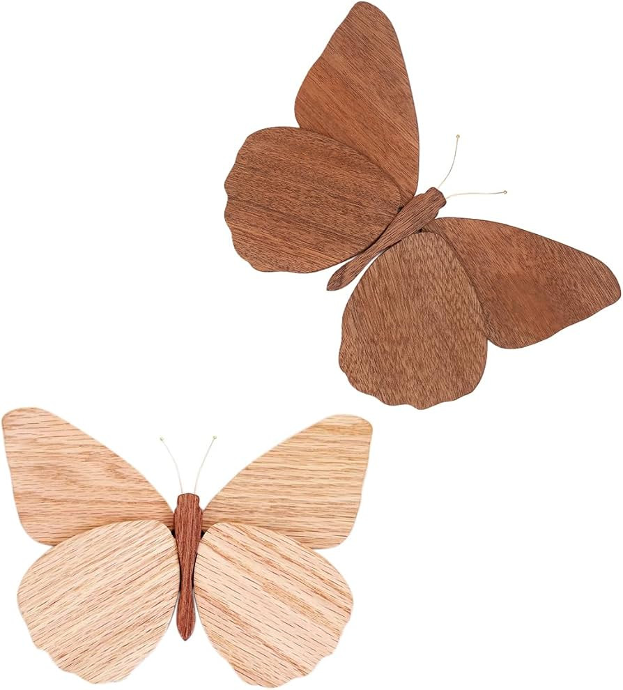 Telinego 2 Pack Handmade Wooden Butterfly Wall Art Hanging Decor Butterflies Wall Art Hanging Scu... | Amazon (US)