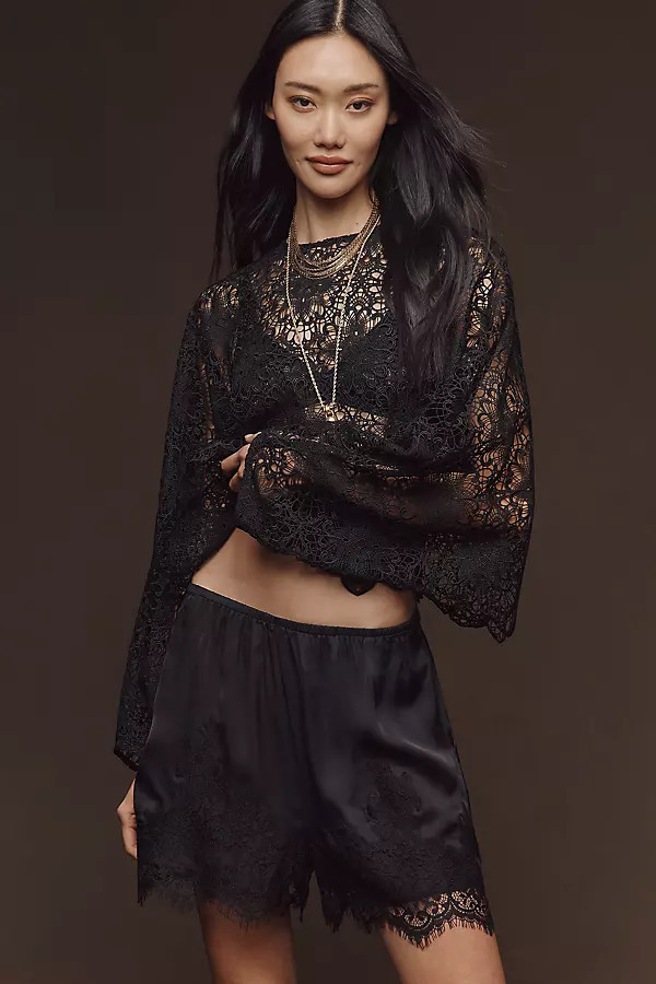 Lace-Trim Silky Shorts | Anthropologie (US)