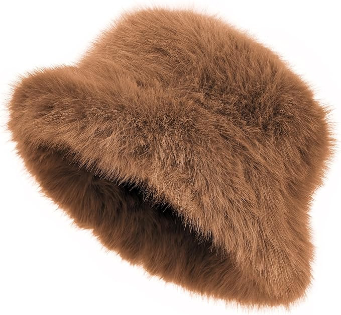 LA CARRIE Women's Fuzzy Wide Brim Faux Fur Bucket Hat Winter Warmer Fisherman Cap | Amazon (US)