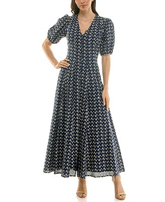 Taylor Women's Puff-Sleeve Eyelet Button-Front Dress - Macy's | Macy's