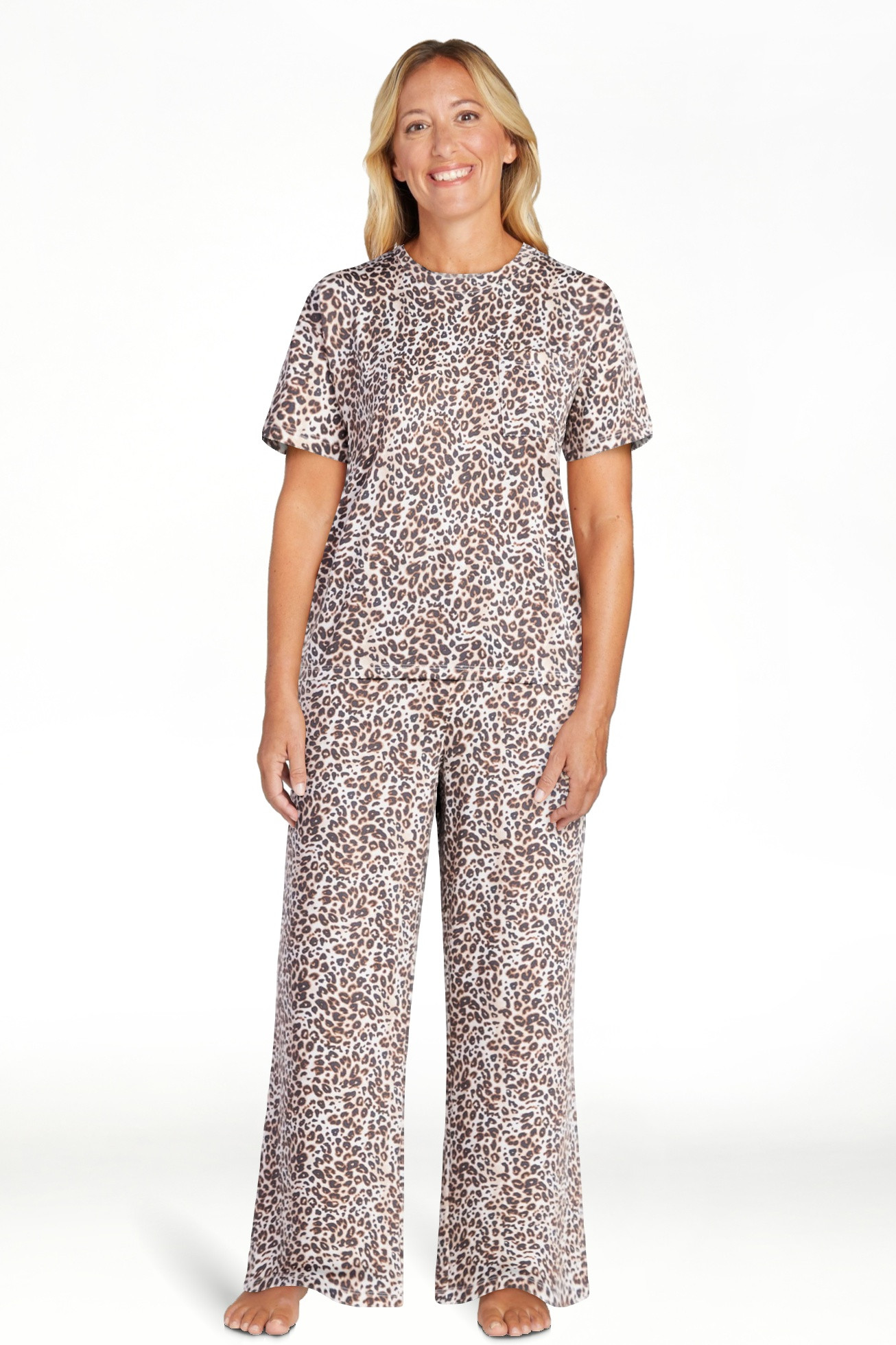 Joyspun Women's Dreamy Soft Collection Short Sleeve Sleep Top and Open Leg Pants Pajama Set, 2-Pi... | Walmart (US)