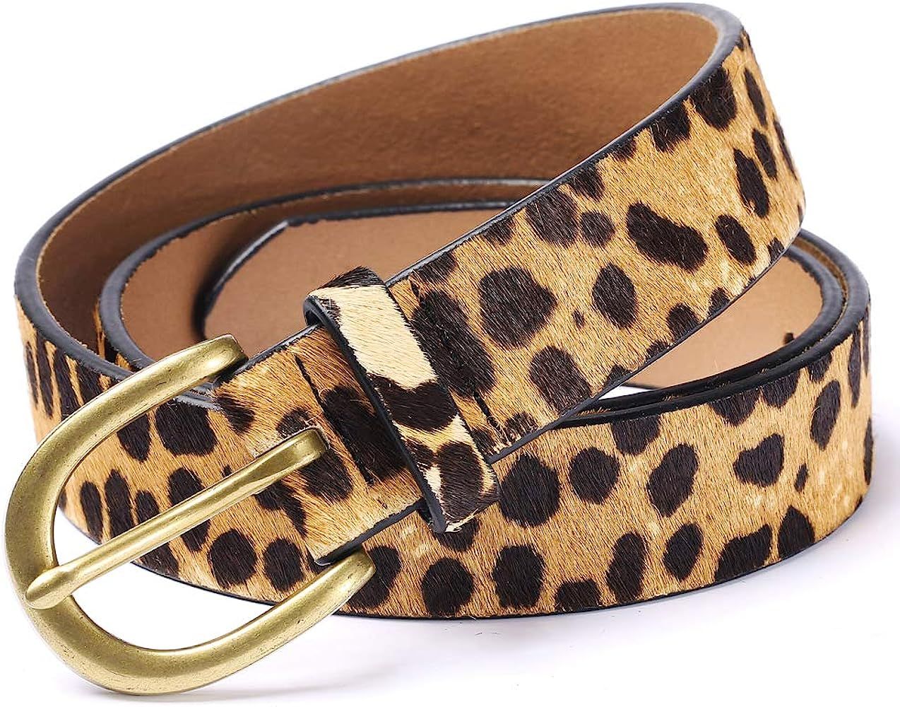 Women's Leopard Print leather Belt Cheetah Waistband with Vintage alloy buckle for jeans/Casual p... | Amazon (US)