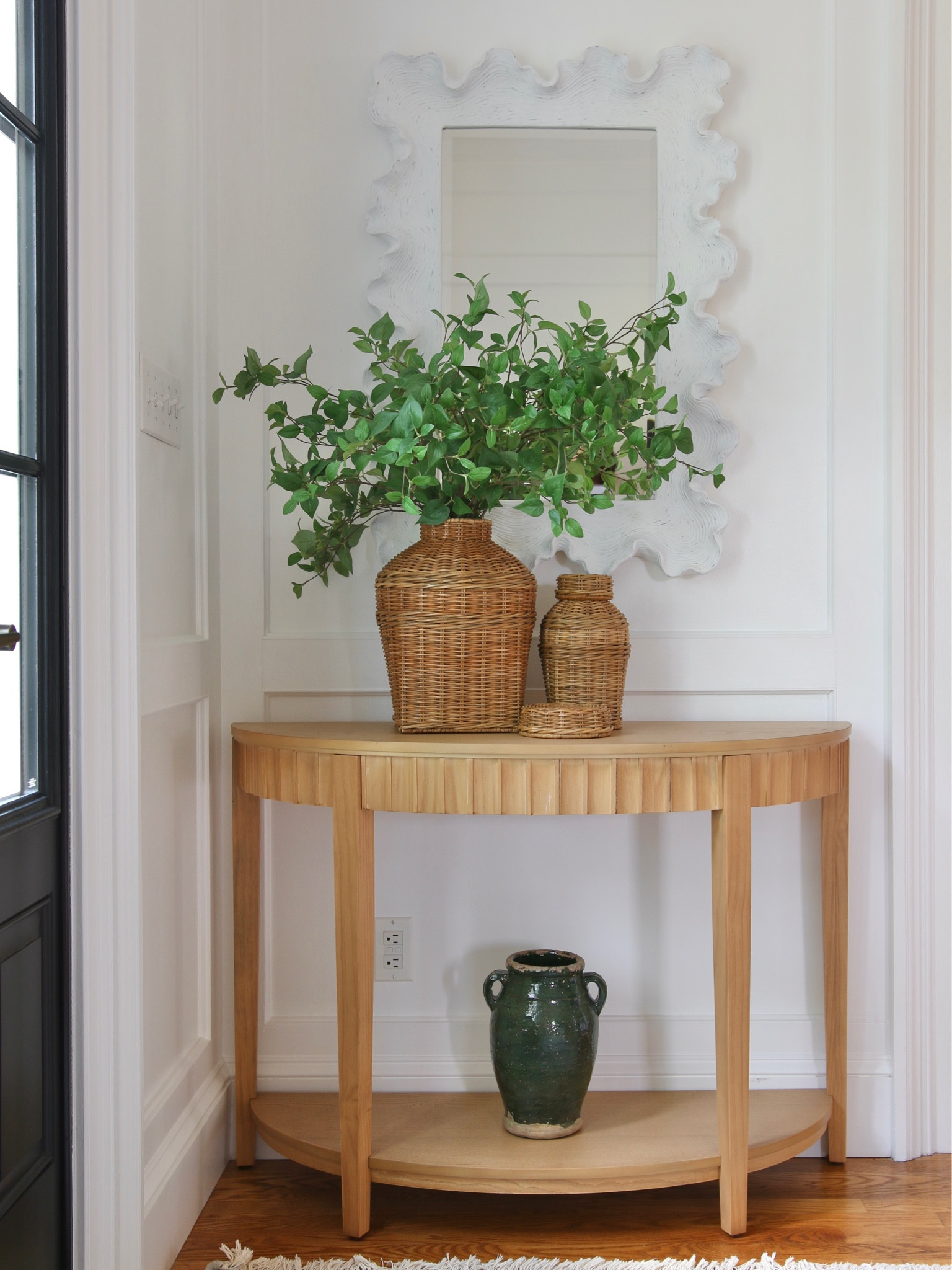 McGee and Co wicker jar, artisan vase, Scalloped console table, vase, hand knotted rug, scalloped mirror

#LTKhome #LTKsalealert #LTKFind