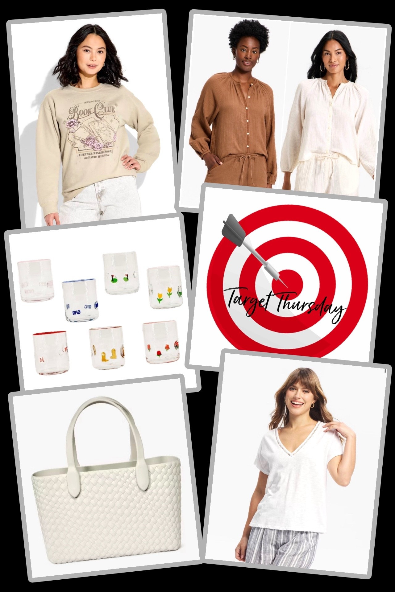 Time for Target Thursday, a round up of fantastic New Arrivals worth checking out! 🎯

🎯 Women’s Book Club Graphic Sweatshirt - the cutest sweatshirt just launched, and it’s one of Target’s “trending” items this week, meaning one of their top sellers! So darn cute, and only $25 - perfect for any reader to cozy up in 📚 

🎯Madison Home Icon Glasses - icon glasses continue to be immensely popular, and these are Target’s newest versions. Great price for these glasses that have the cutest detailing. Patterns are going quickly, so these aren’t an item to wait on if you’re eyeing them up.

🎯 Shade & Shore EVA Splash Tote Bag - such a perfect new catch all bag that can be used for an everyday style tote or as a sport’s bag or beach/pool bag or farmer’s market bag, etc. So many uses for this, and the pattern and style is very on trend. A few colors available also!

🎯 Universal Thread Women’s Long Sleeve Gauze Blouse - this top has all 5 🌟 ratings since it’s so good!! 🙌🏻 The gauze material is soft and lightweight, and the button down style is classic. Two lovely neutrals to choose from, and matching pants are even available to make a full matching set. 

🎯 Universal Thread Women’s Short Sleeve Lace Trim Tee - always looking for excellent staples, and the flowy fit on this new tee is great! Plus, the real standout detail of this top is the pretty lace detailing on the collar. Super easy to style lots of ways, with three excellent neutrals available. 

#target #targetthursday #targetfinds #targetstyle

#LTKootd #LTKHome #LTKSeasonal