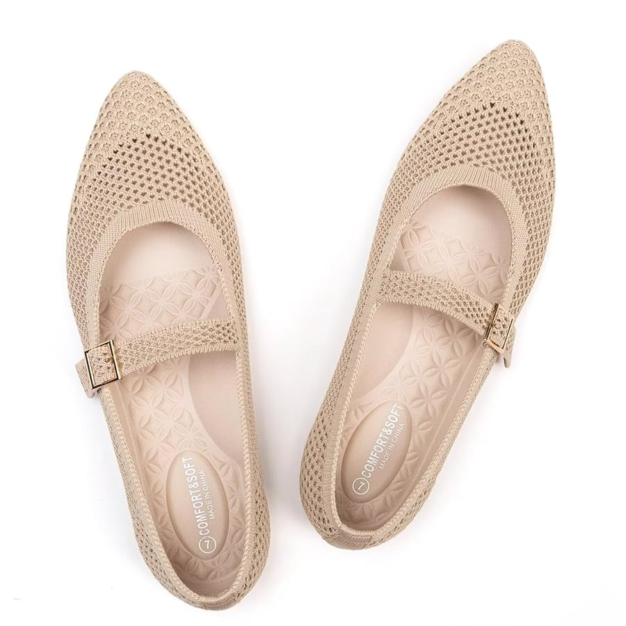 Frank Mully Women's Mesh Flats Mary Jane Shoes Pointed Toe Lightweight with Adjustable Instep Str... | Amazon (US)