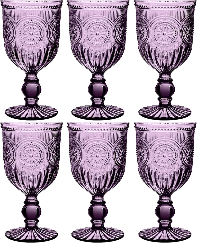 Yungala Purple Wine Glasses set of 6 purple goblets. GLASS goblets for wine, water or cocktails, ... | Amazon (US)