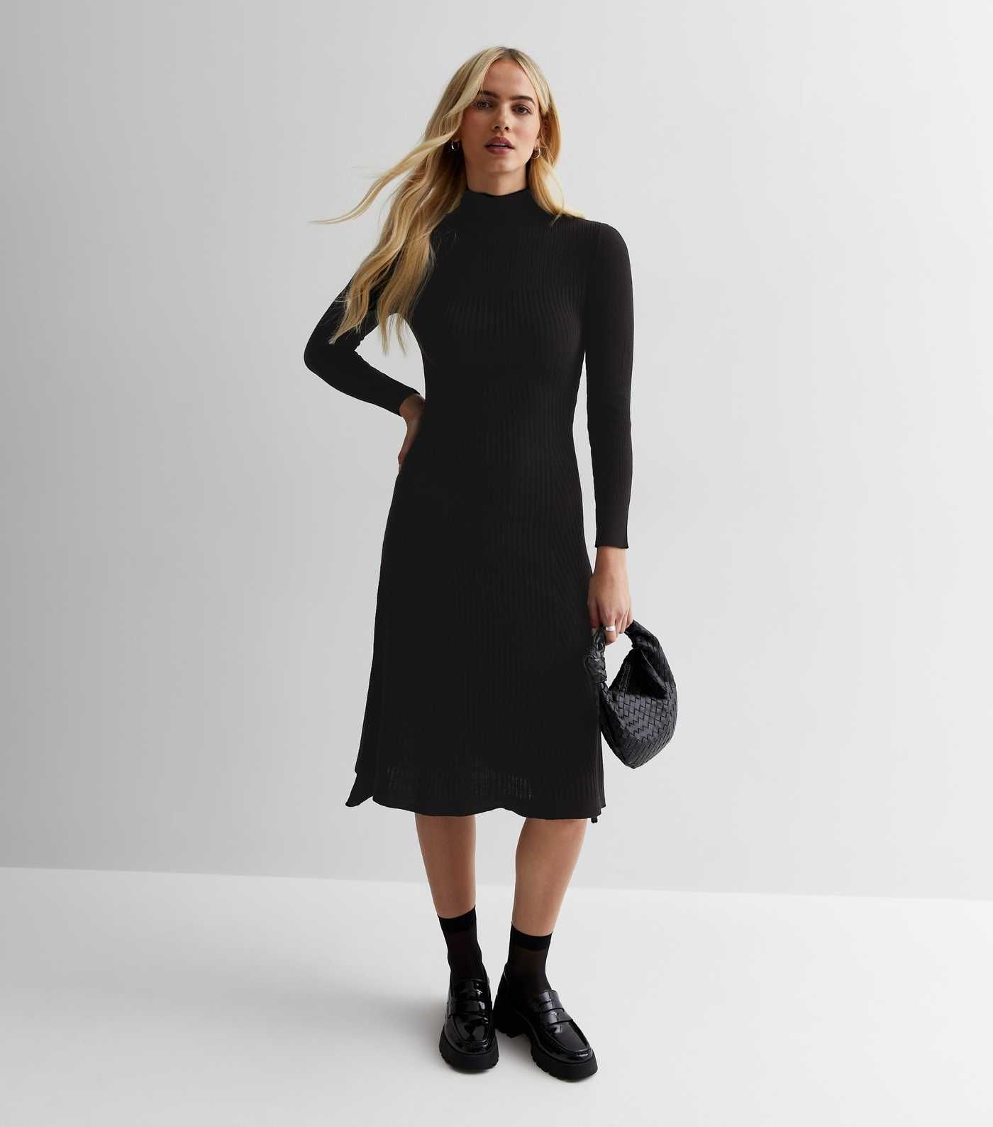 Black Ribbed Knit High Neck Midaxi Dress
						
						Add to Saved Items
						Remove from Saved ... | New Look (UK)