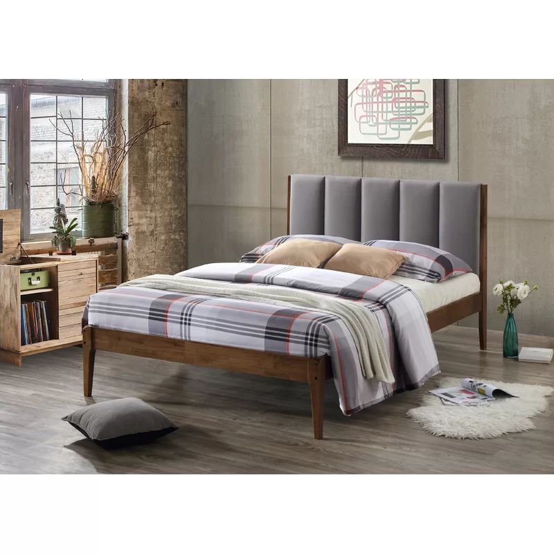 Biggs Mid-Century Fabric and Wood Platform Bed | Wayfair North America