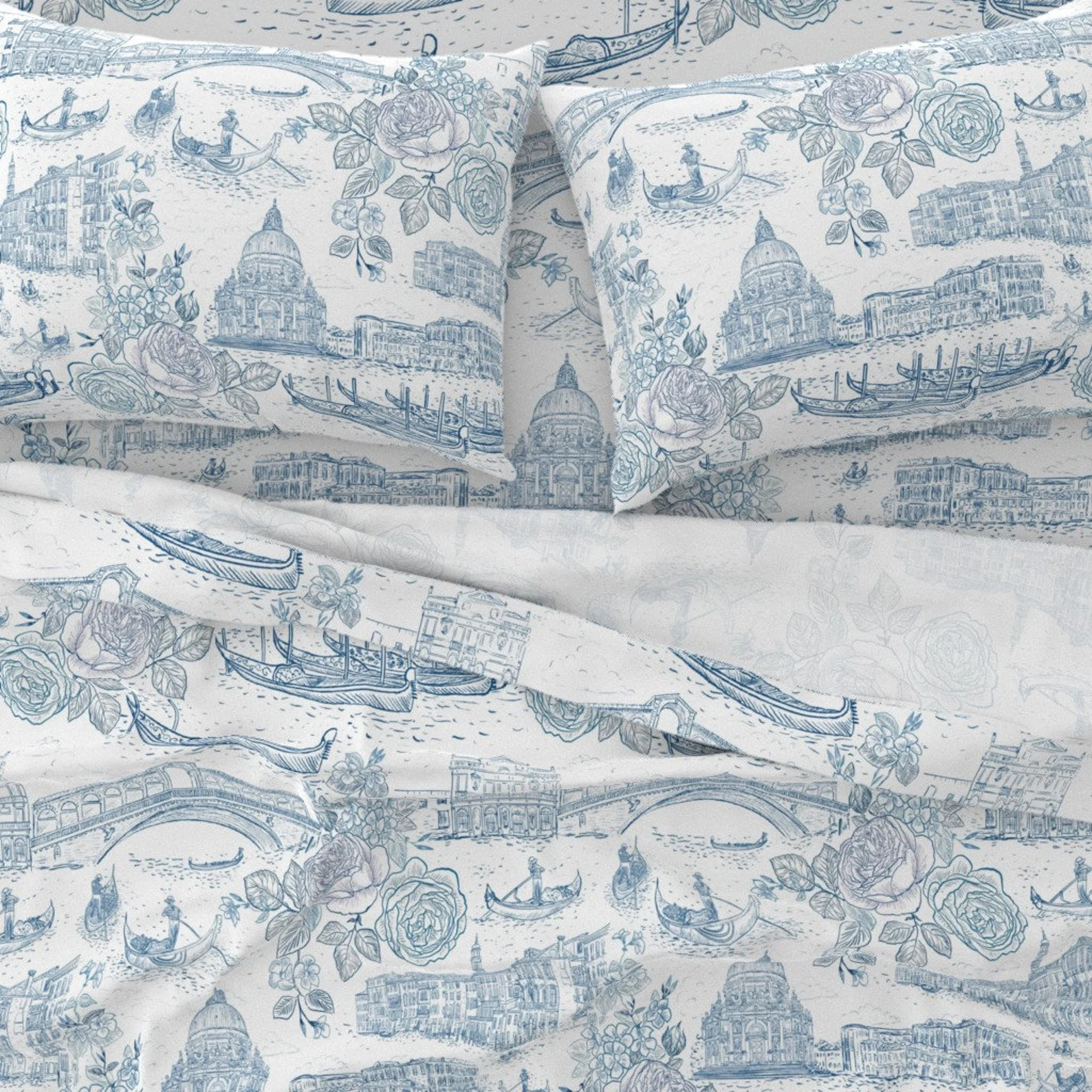 Summer Sheets - Blue Toile De Venezia 24 by helenpdesigns - Sketch  Toile De Jouy Venice Cotton S... | Etsy (US)