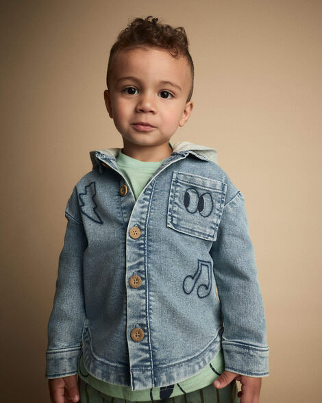 Toddler Denim Hooded Jacket in Avenue Wash - Blue/Heather Grey - Otter Avenue | Carter's | Carter's Inc