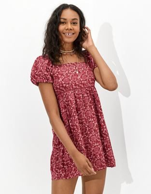 AE Puff-Sleeve Babydoll Mini Dress | American Eagle Outfitters (US & CA)