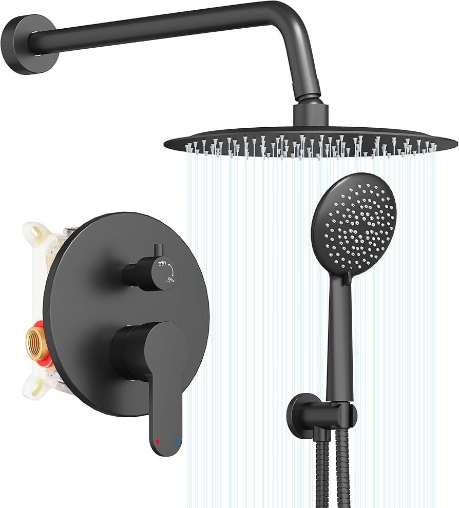 Gabrylly Black Shower System, Pressure Balance Shower Faucet Set, 12" Stainless Steel Rain Shower... | Amazon (US)
