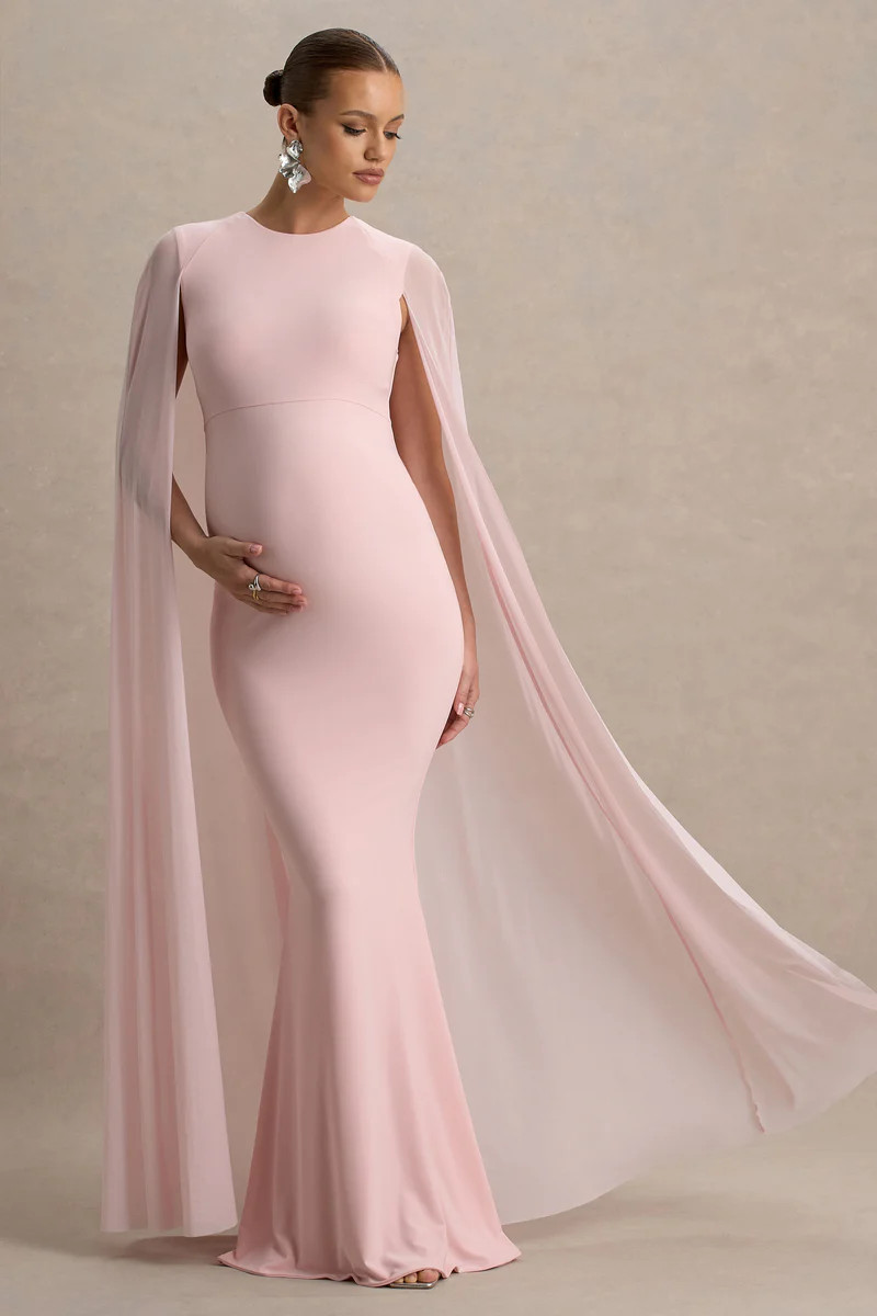Currant  Pink Crew-Neck Maternity Maxi Dress With Cape | Club L London