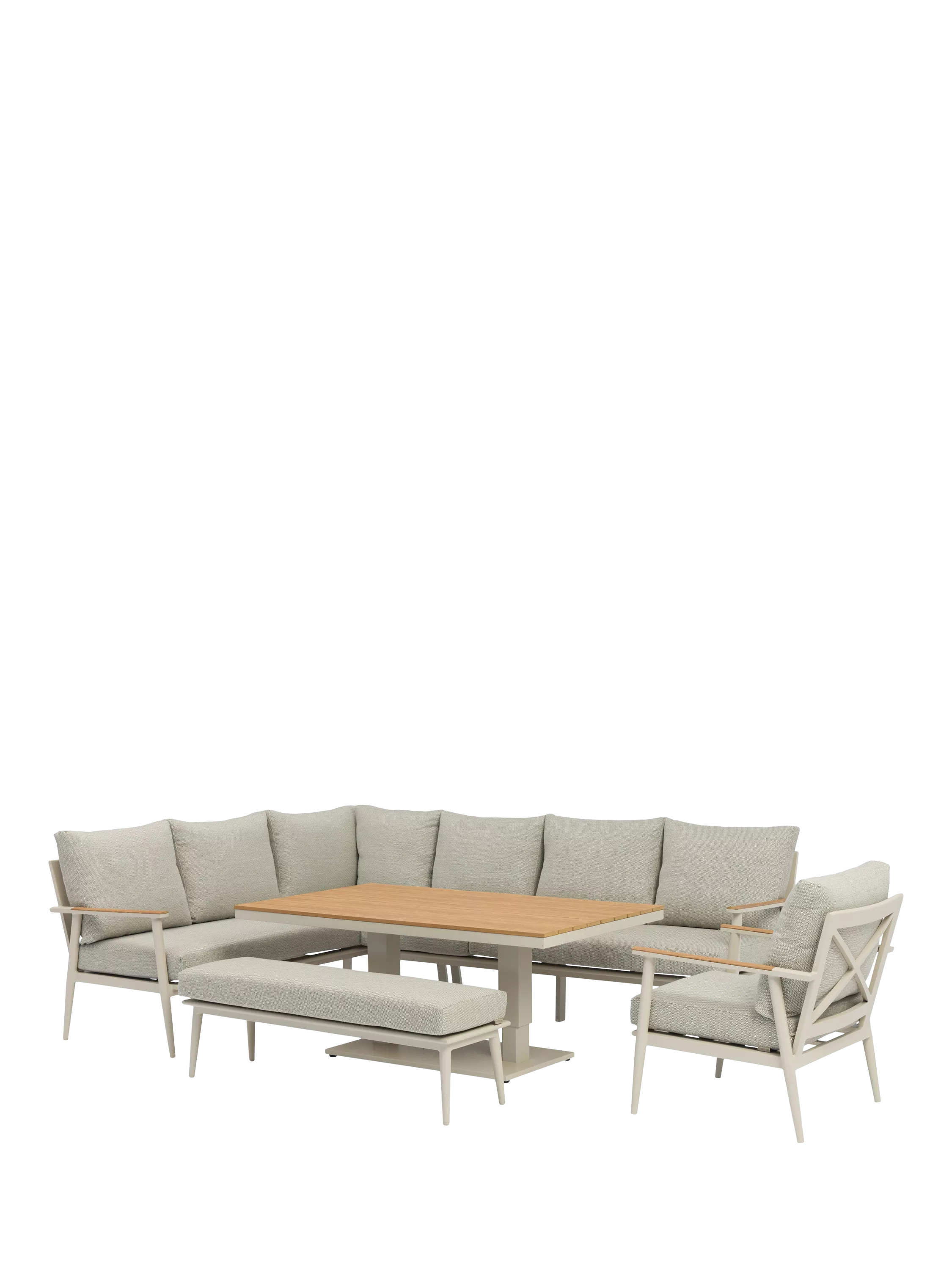 Bramblecrest RHS Wisley 7-Seater Garden L-Shaped Sofa Set with Height Adjustable Table, Mocha | John Lewis (UK)