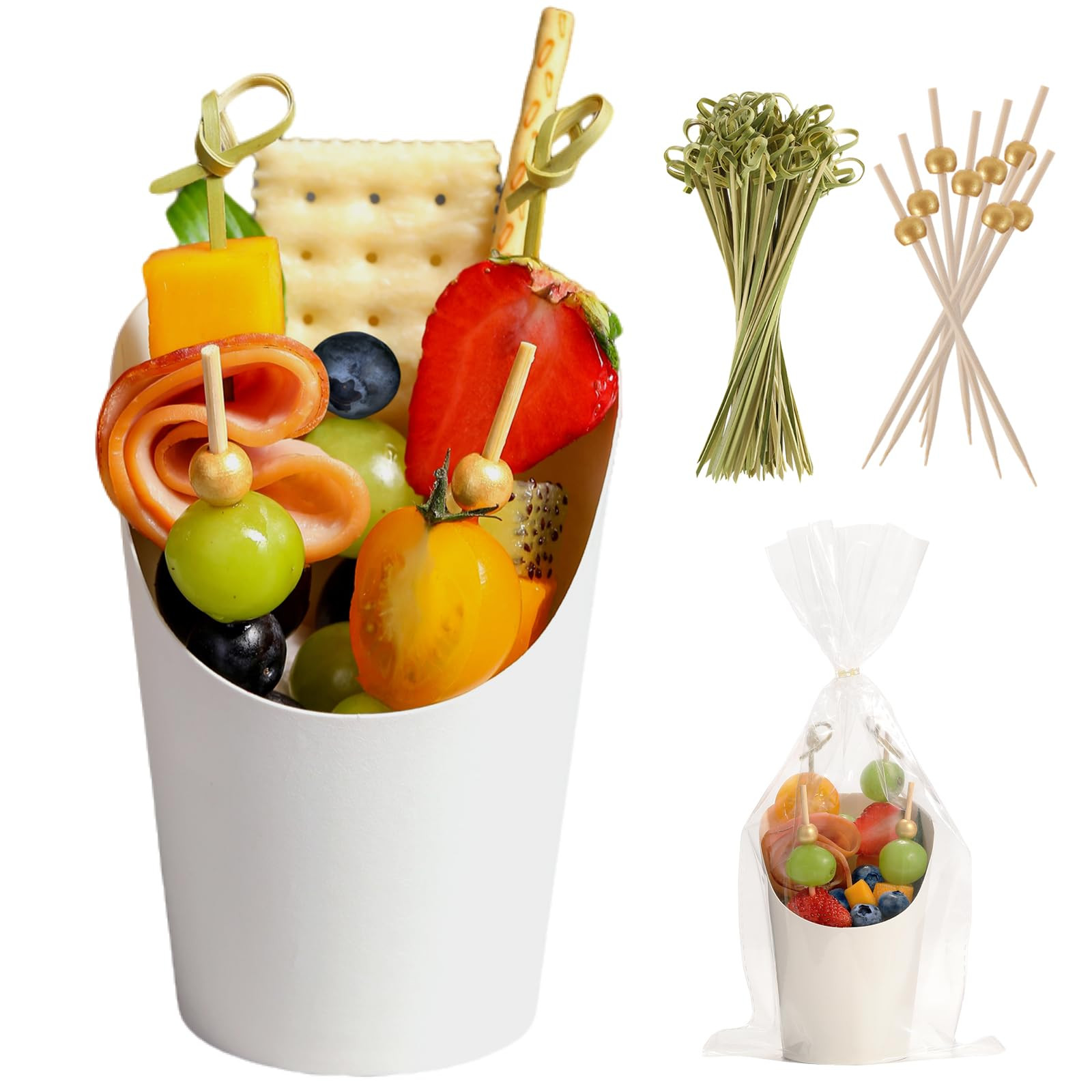 Amazon.com: 60 Sets Disposable Charcuterie Cups with Sticks and Bags, 14 oz White Kraft Paper Snack Boxes Appetizers Cup French Fry Holder with Cocktail Skewers Toothpicks Tooth Picks(60 Cups+60 Bags+200 Sticks) : Home & Kitchen | Amazon (US)