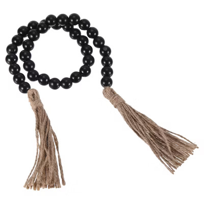 Unique Bargains Farmhouse Wood Bead Garland Home Decor with Tassels Black 28 inch | Target
