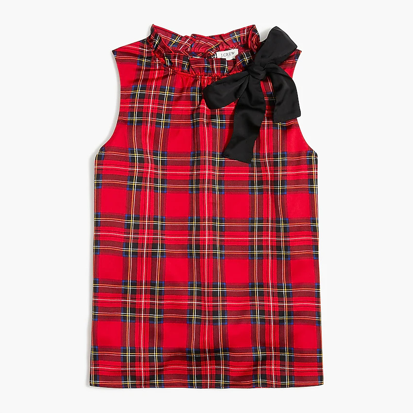 Tartan bow-neck top with ruffles | J.Crew Factory