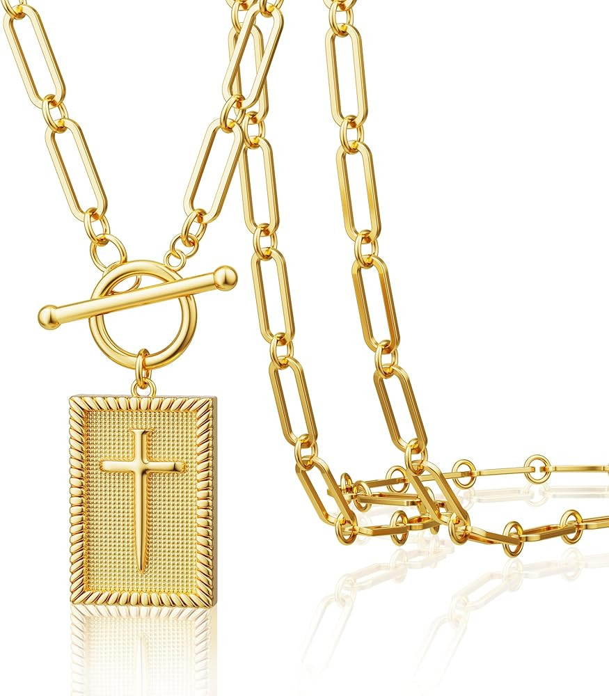 Tewiky 14K Gold Plated/Silver Plated Cross Necklace for Women Trendy Chunky Cross Pendant Necklac... | Amazon (US)