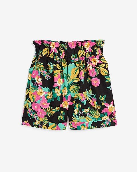 rocky barnes printed high waisted linen-blend shorts | Express