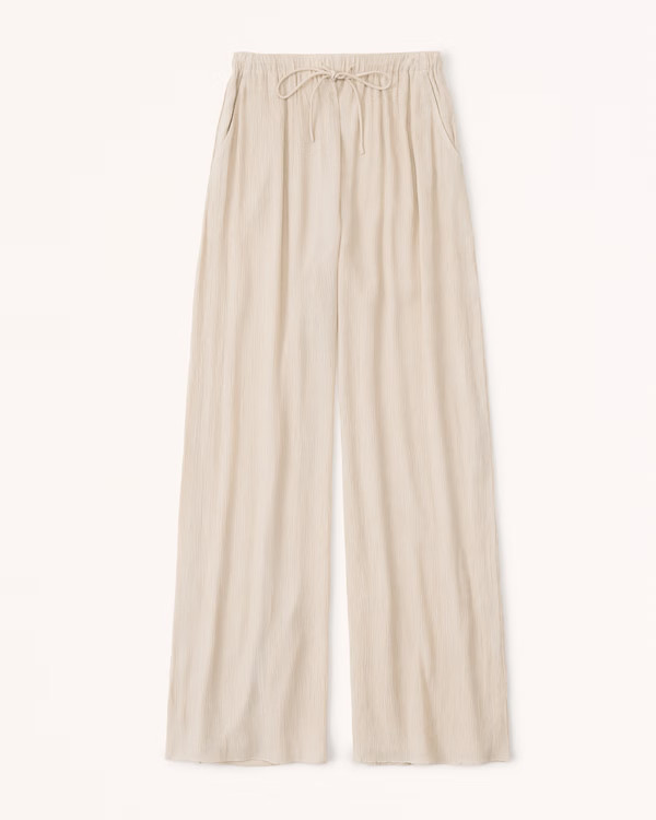 Crinkle Textured Pull-On Wide Leg Pant | Abercrombie & Fitch (US)