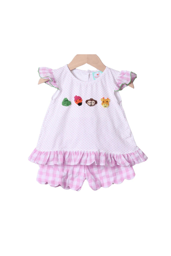 French Knot Zoo Friends Gingham Short Set | The Smocked Flamingo