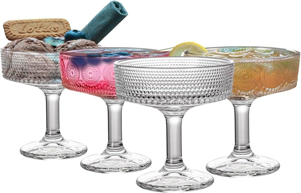 Vintage Cocktail Glasses Set of 4, Unique Embossed Floral Martini Glass, Classic Cocktail Galsswa... | Amazon (US)