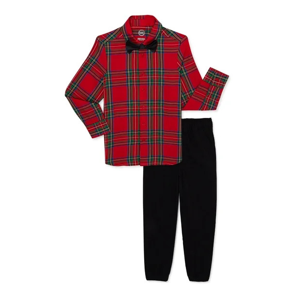 Wonder Nation Boys Button-Up Dress Shirt with Bowtie and Joggers, 3-Piece Set, Sizes 4-14 - Walma... | Walmart (US)