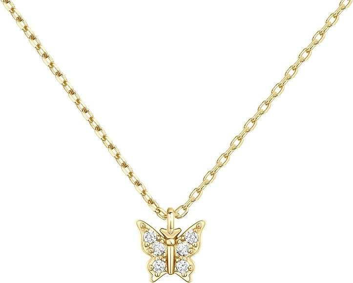 PAVOI 14K Gold Plated Dainty Pendant Necklace | Dot, Elephant, Butterfly, Pineapple Pendant | Lay... | Amazon (US)