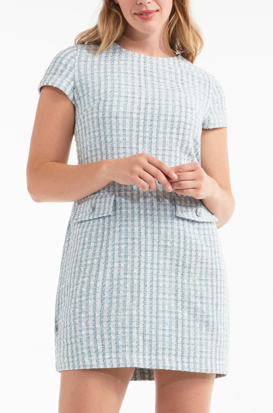 Blue Tweed Shift Dress | Hermoza