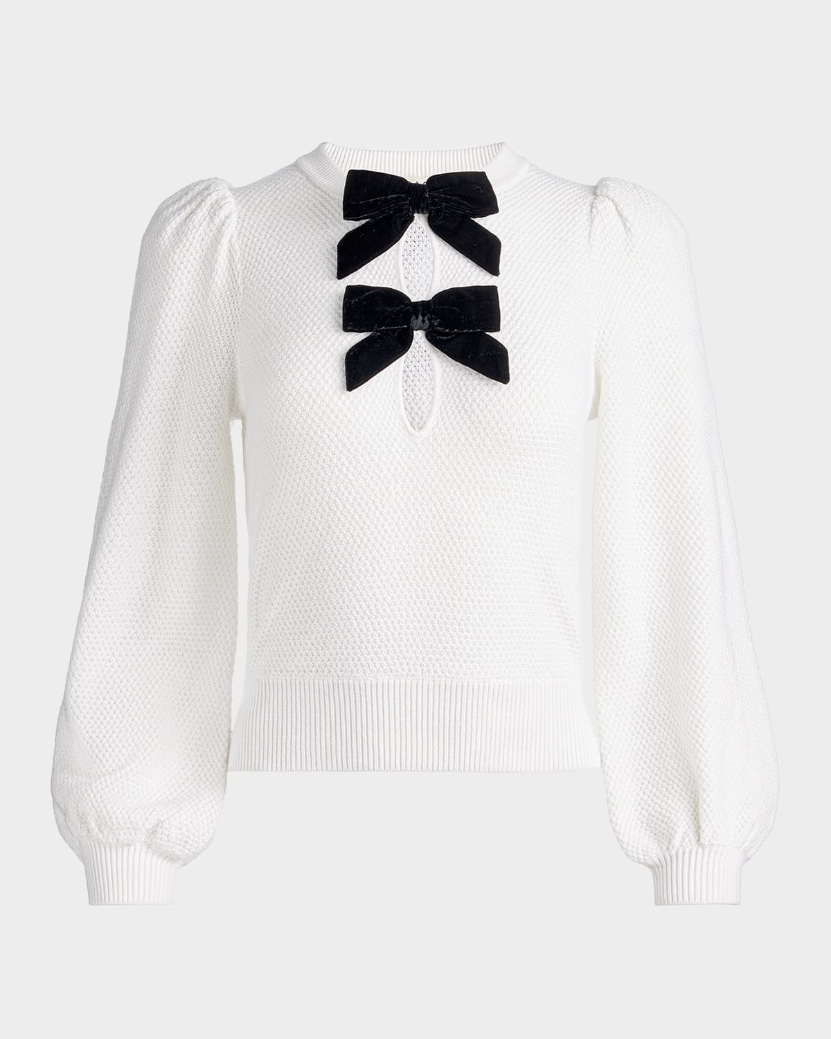 Doris Pointelle Puff-Sleeve Sweater | Neiman Marcus