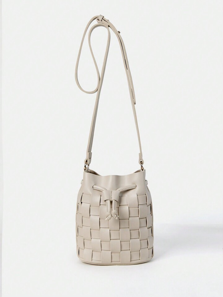 New Arrival Mini Glossy PU Weave Drawstring Bucket Bag Mother & Child Fashionable Shoulder & Cros... | SHEIN