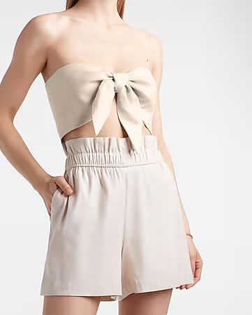 Linen-blend Tie Front Crop Top + Short Set | Express