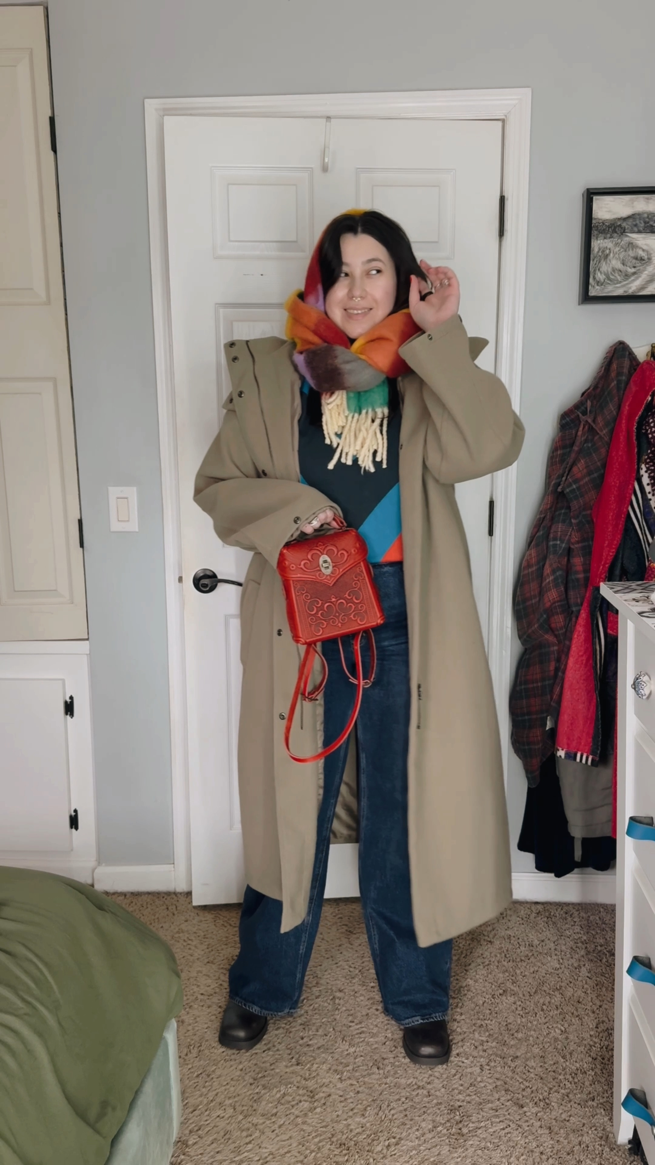 Layers winter outfit with a rainbow scarf #winterfashion #jeanoutfits 

#LTKSeasonal #LTKShoeCrush #LTKMidsize