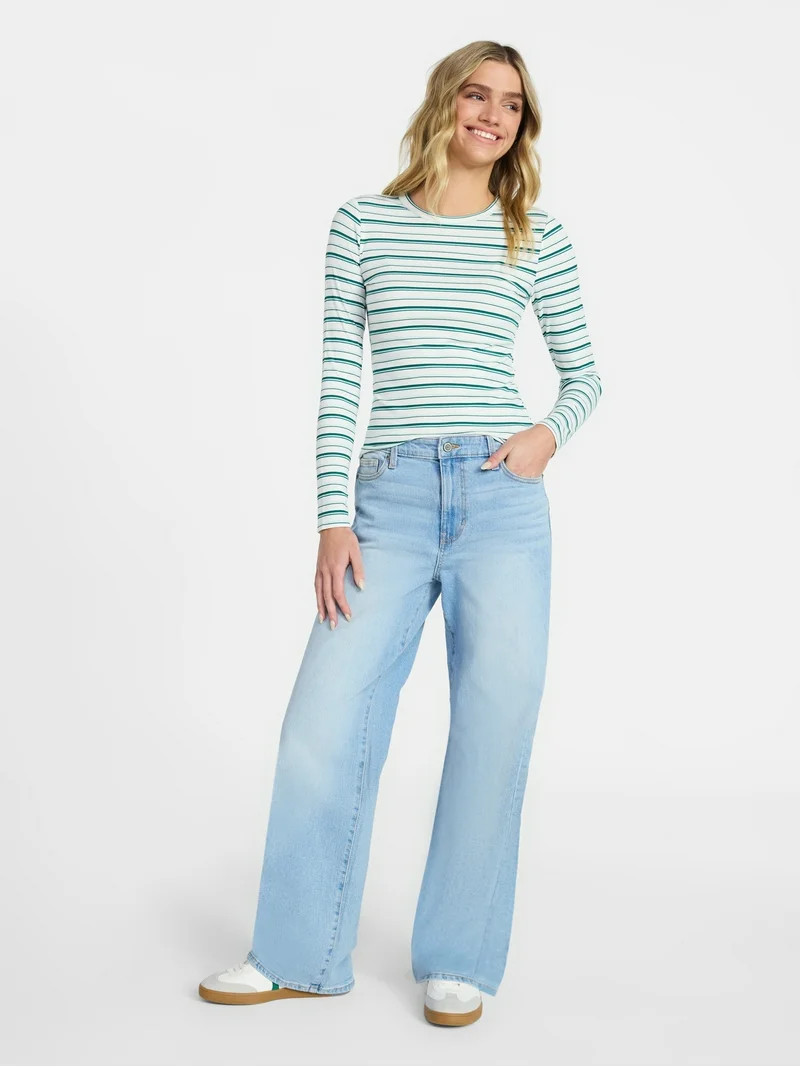 No Boundaries High Rise Baggy Wide Leg Jeans, 32'' Inseam, Women’s and Women's Plus XXS-4X | Walmart (US)
