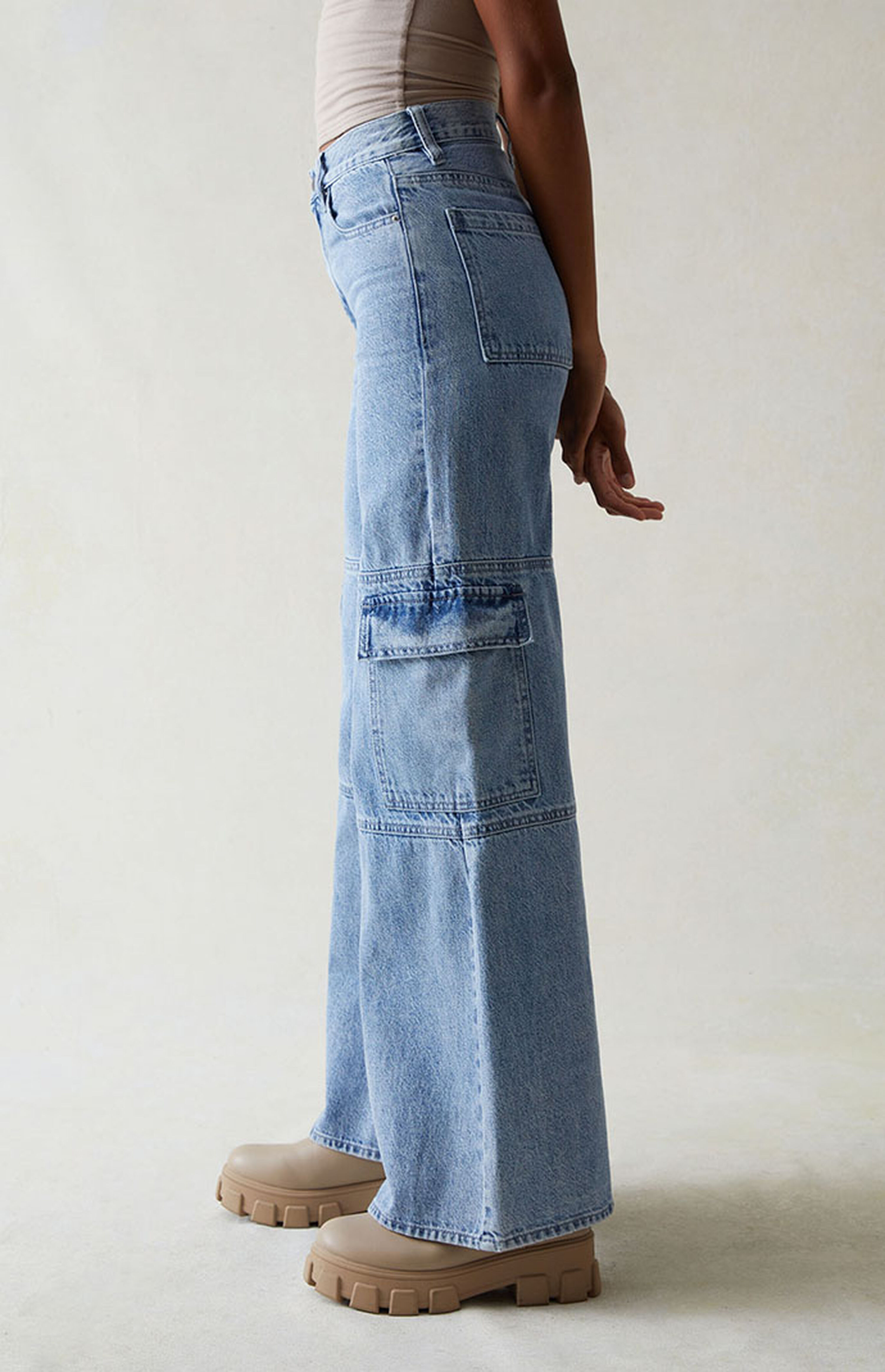 PacSun Light Indigo Extreme Wide Leg Cargo Jeans | PacSun