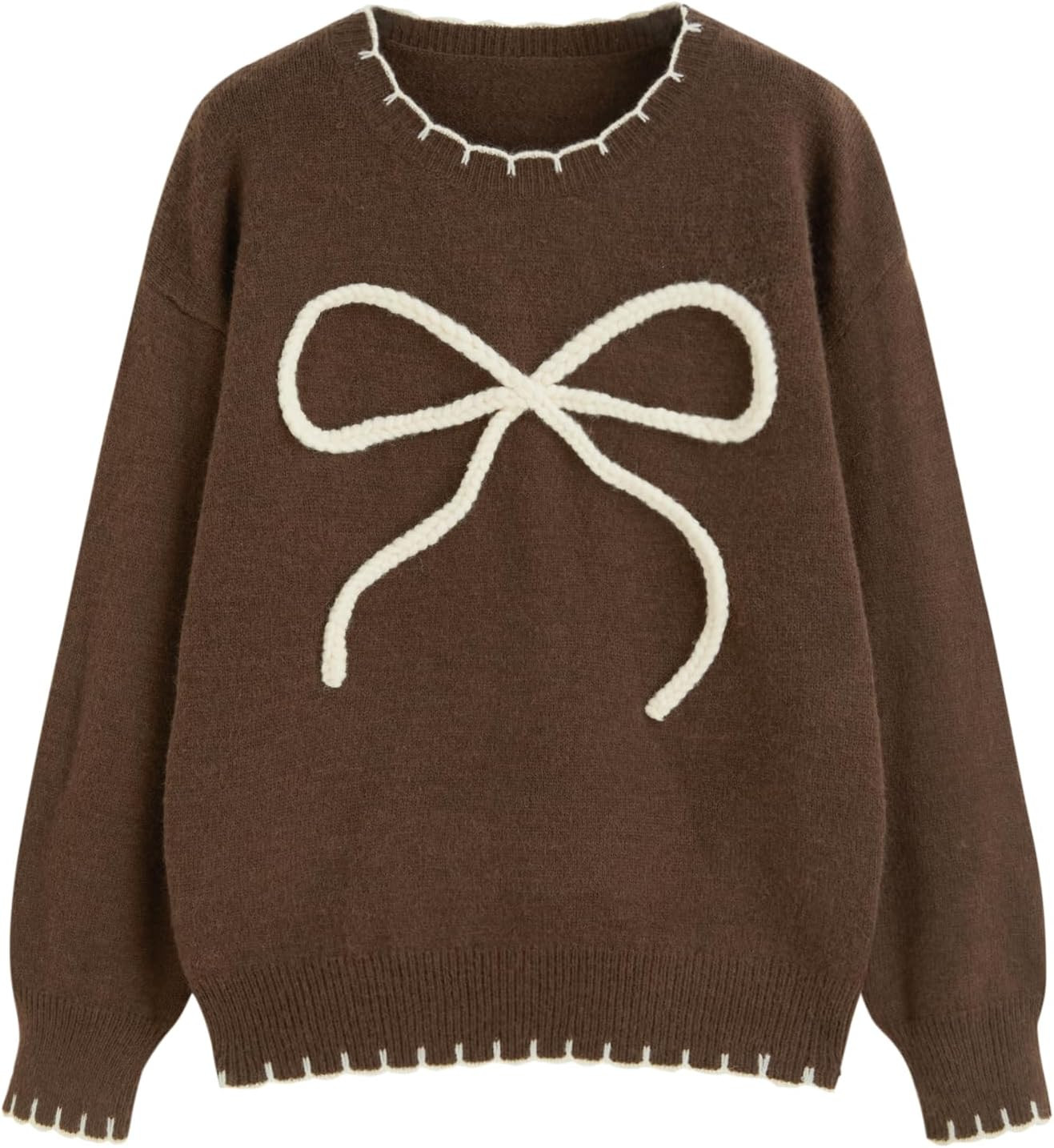 CIDER Women's Bow Knit Sweater Crewneck Pullover Casual Trendy Tops | Amazon (US)