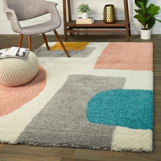 Chapelle Modern Geometric Shag Area Rug - 5'3" x 7' - Grey | Bed Bath & Beyond