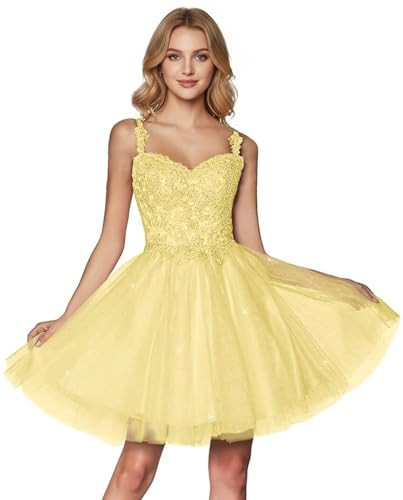 Fitted Lace Corset Homecoming Mini Dress Crisscross Back Tie Semi Formal Evening Gown Yellow | Amazon (US)