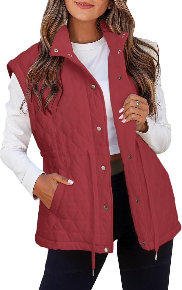 Glamaker Womens Lightweight Puffer Vest Casual Loose Sleeveless Quilted Jackets Hight Waist Draws... | Amazon (US)